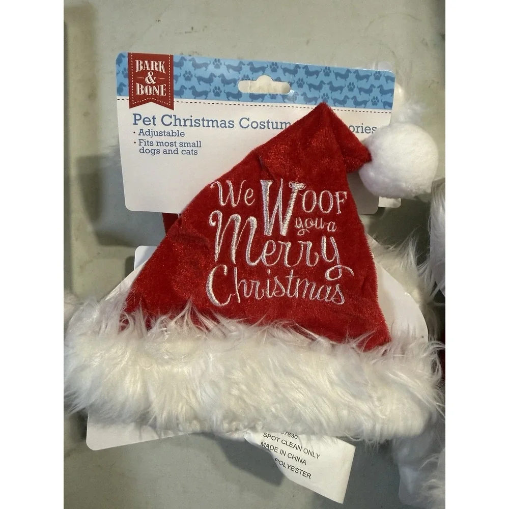 B0012-Bark & Bone Pet Christmas Santa Hat We Woof You a Merry Christmas Small